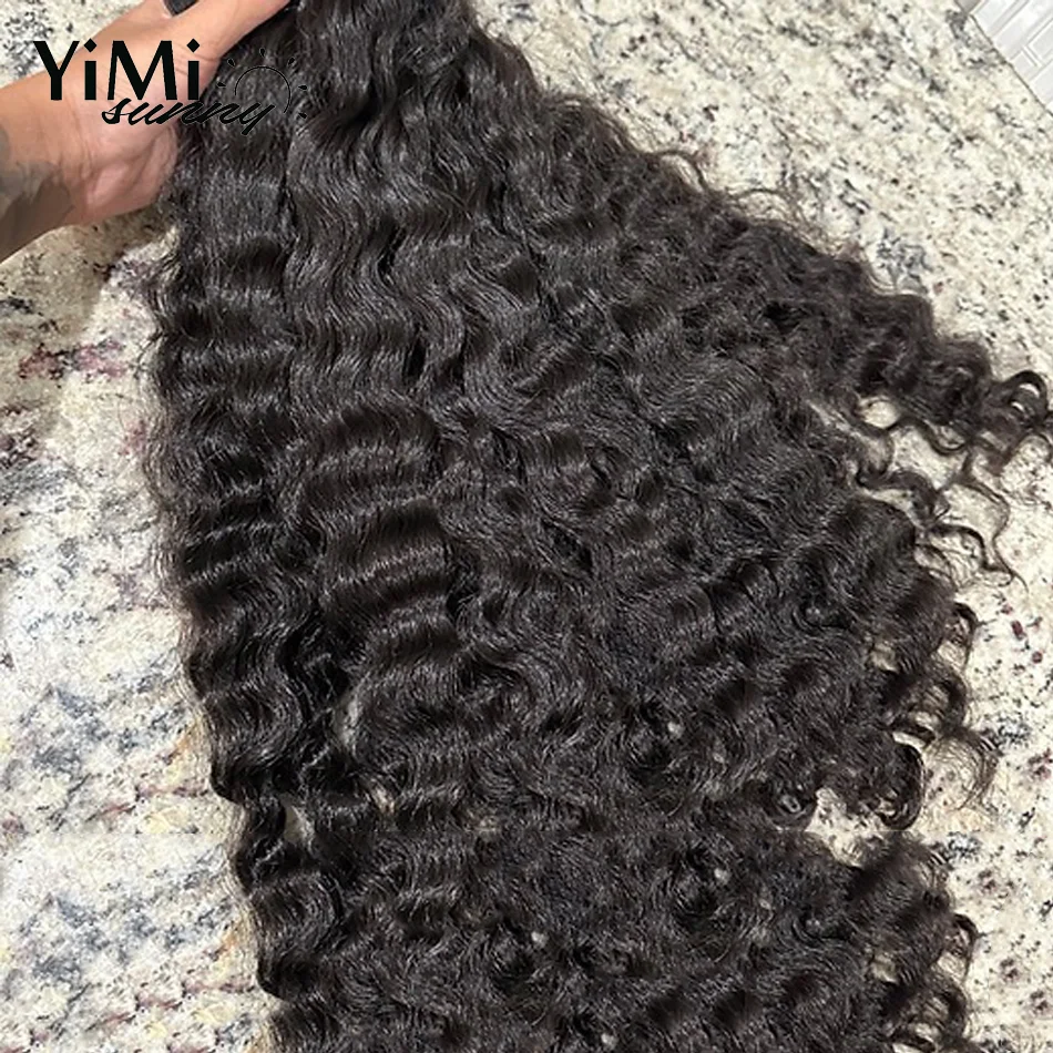 Yimisunny-Brazilian Wave Pacotes de cabelo humano para mulheres, virgem não processada, birmanês Curl Extension, trama, cabeça cheia, 4 Bundles Deals