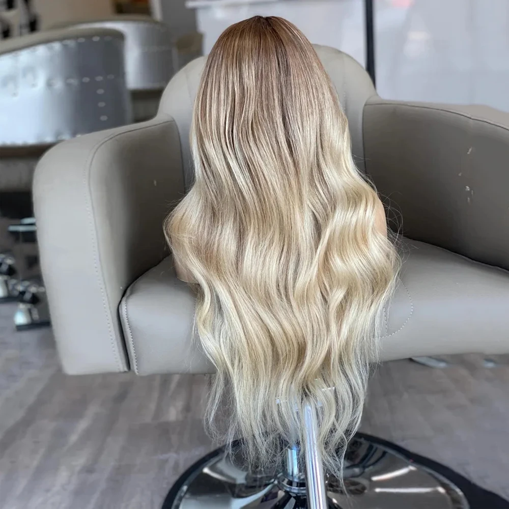 Synthetic Long Blonde Wavy Wig for Women 30 Inch Balayage Highlights Lace Front Wig Heat Resistant Fiber for Daily Wear to Go