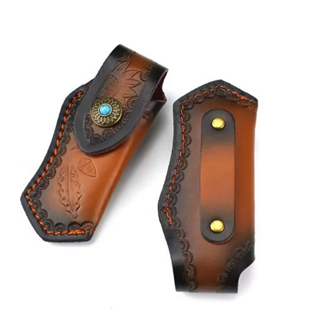 1PC Outdoor Knife Tool Leather Sheath Cover Camping Multifunctional Knife Storage Bag Case Waist Holster for Foldable Knife