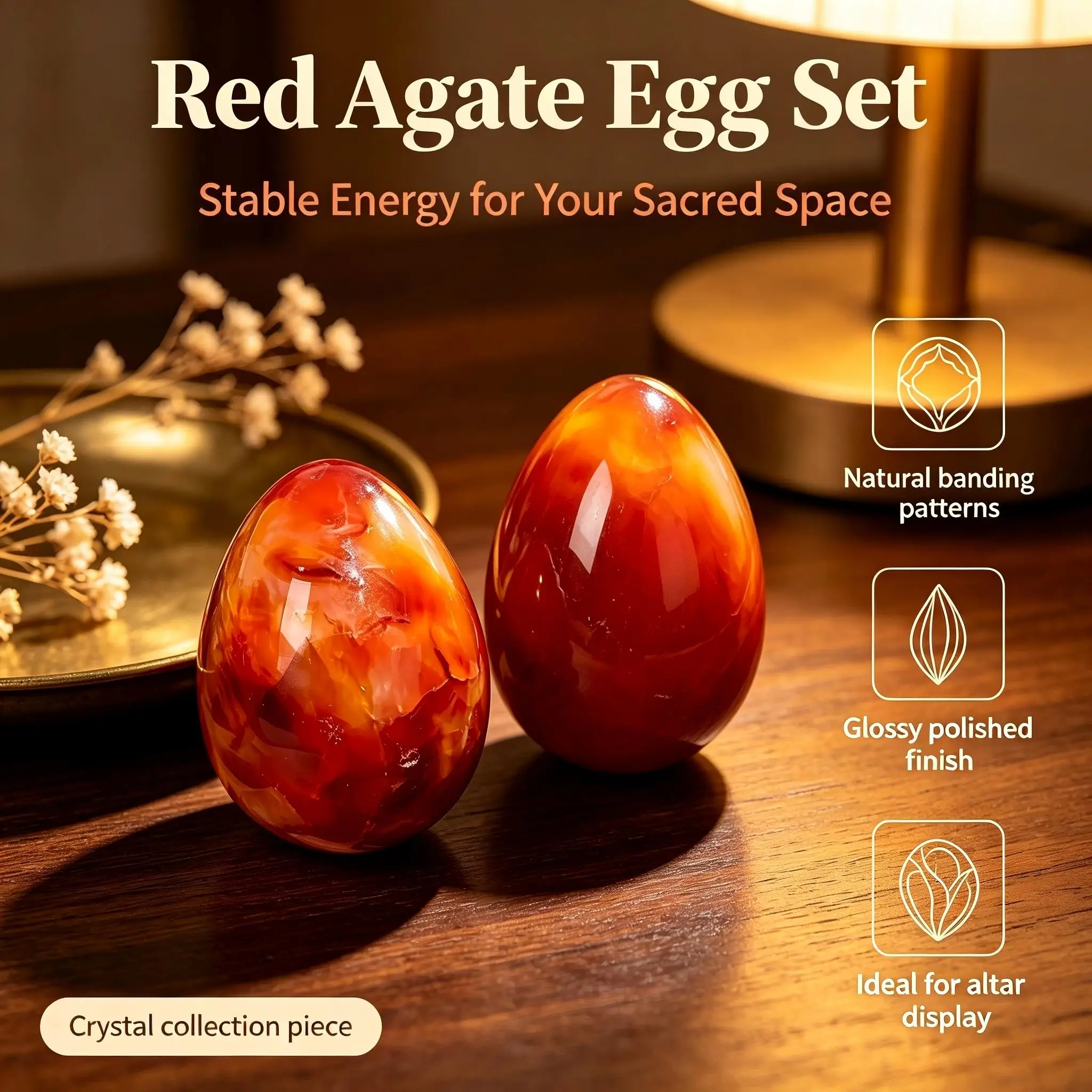 Natural high-quality red agate crystal egg, random style, polished red crystal egg, suitable for home decoration and collection gifts, can be used for Easter, Christmas, Thanksgiving gifts