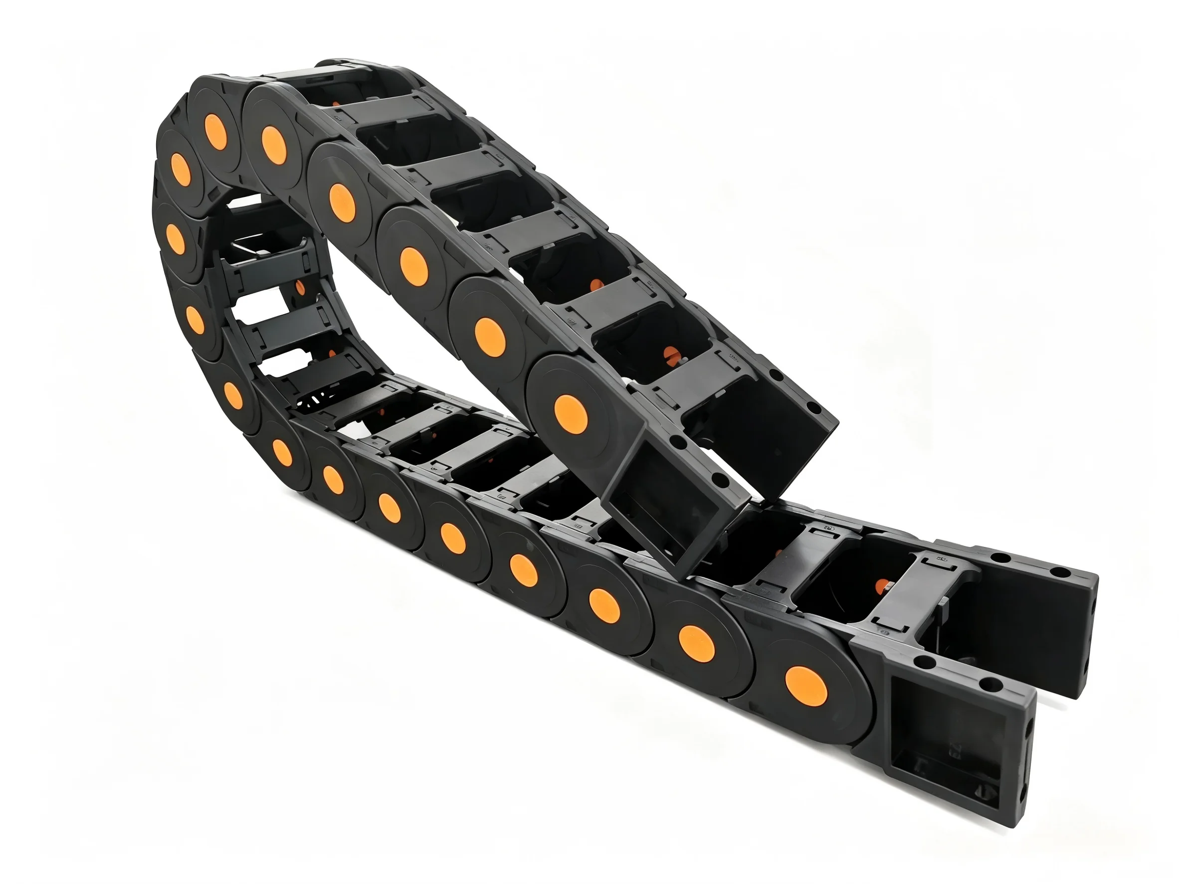 PA66 Nylon Bridge Type Cable Carrier with Snap-Open Yellow Clip & Separator Plates, CNC Energy Chain Manufacturer Direct