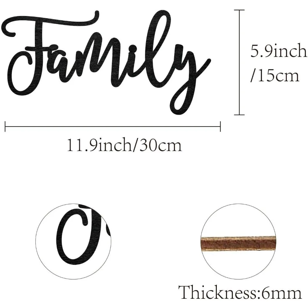 Family Word Cutout Sign Laser Cut Wood Letter Sign Black Wall Decor Unfinished Wooden Signs Wall Art Basswood making kit