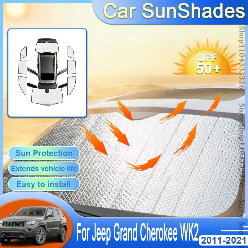 Car Sunshade For Jeep Grand Cherokee WK2 2011~2021 2015 2016 Sun Protection Windshield Visor Full Window Anti UV Auto Accessorie