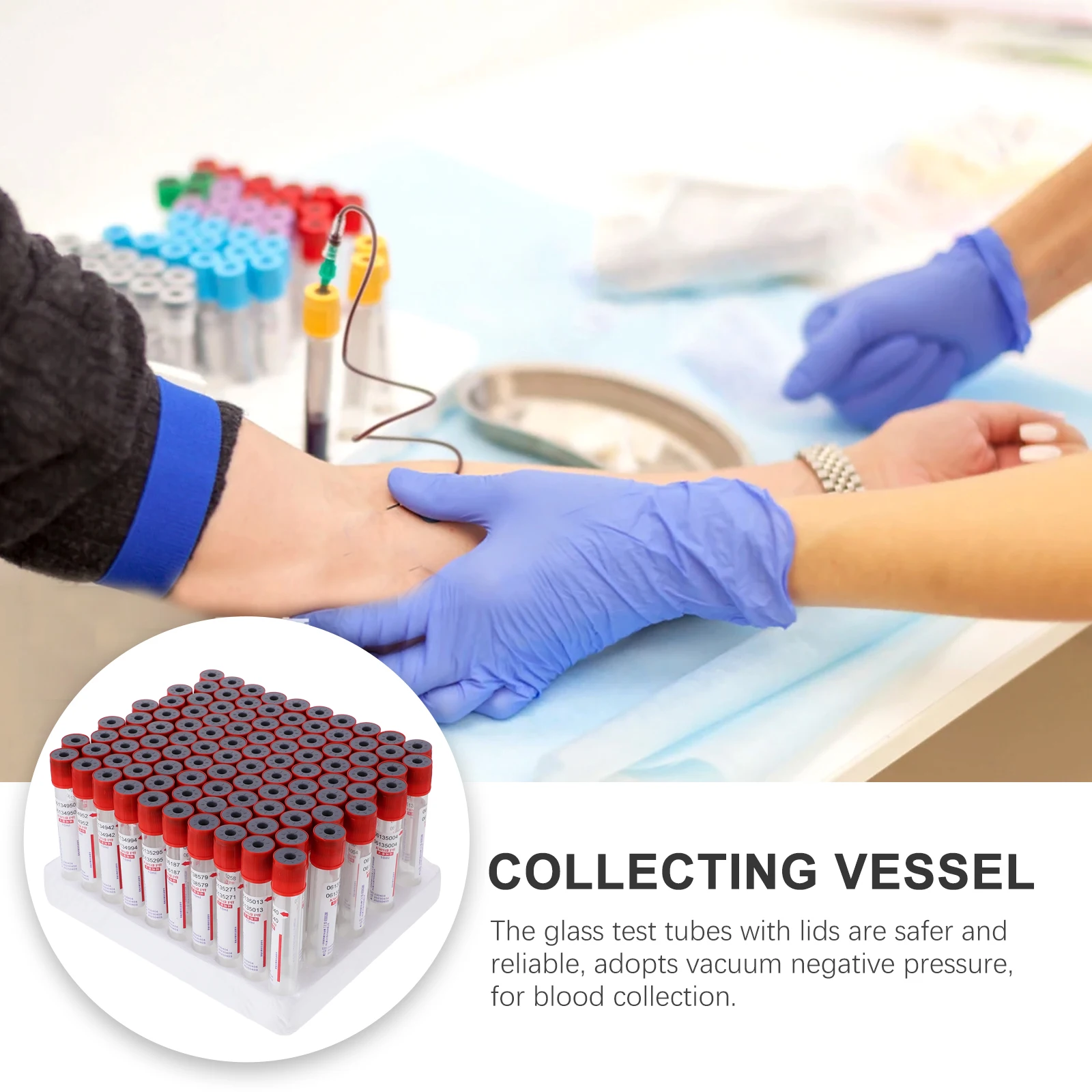

100pcs Blood Collection Tubes 10Ml Biochemical Glass Vacuum Test Tube Lid Laboratory Disposable Negative Pressure Blood