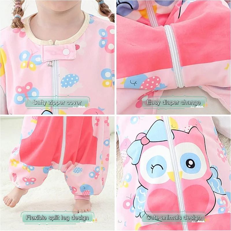 MICHLEY Cartoon bez rękawów dziecięcy śpiwór dziecięcy drukuj z nóżkami unisex bielizna nocna śpiwór piżamy dla dziewczynek chłopców 1-6T