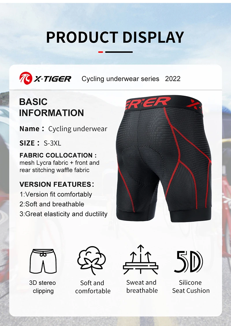 X-TIGER Herren-Radunterwäsche-Shorts, 5D-gepolstert, für Sport, Reiten, Fahrrad, Fahrrad, MTB, Liner-Shorts mit rutschfesten Beingriffen – Detail 5