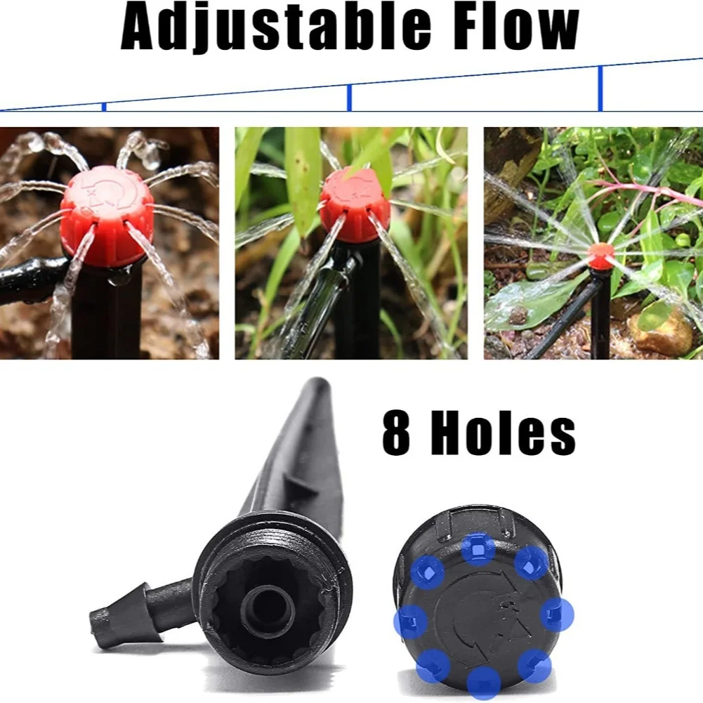50 pcs garden drip emitters with adjustable cap and 360 degree rotation for precise watering 4mm 7mm tube compatible