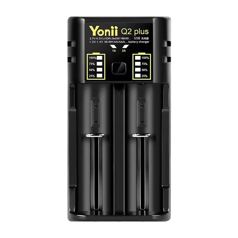 شاحن بطارية Yonii Q2PLUS بفتحتين لـ 3.7VLi-ion 18650 21700 26650 وNi-MH Ni-Cd 1.2V AA، AAA Type-c باور بانك قابل لإعادة الشحن