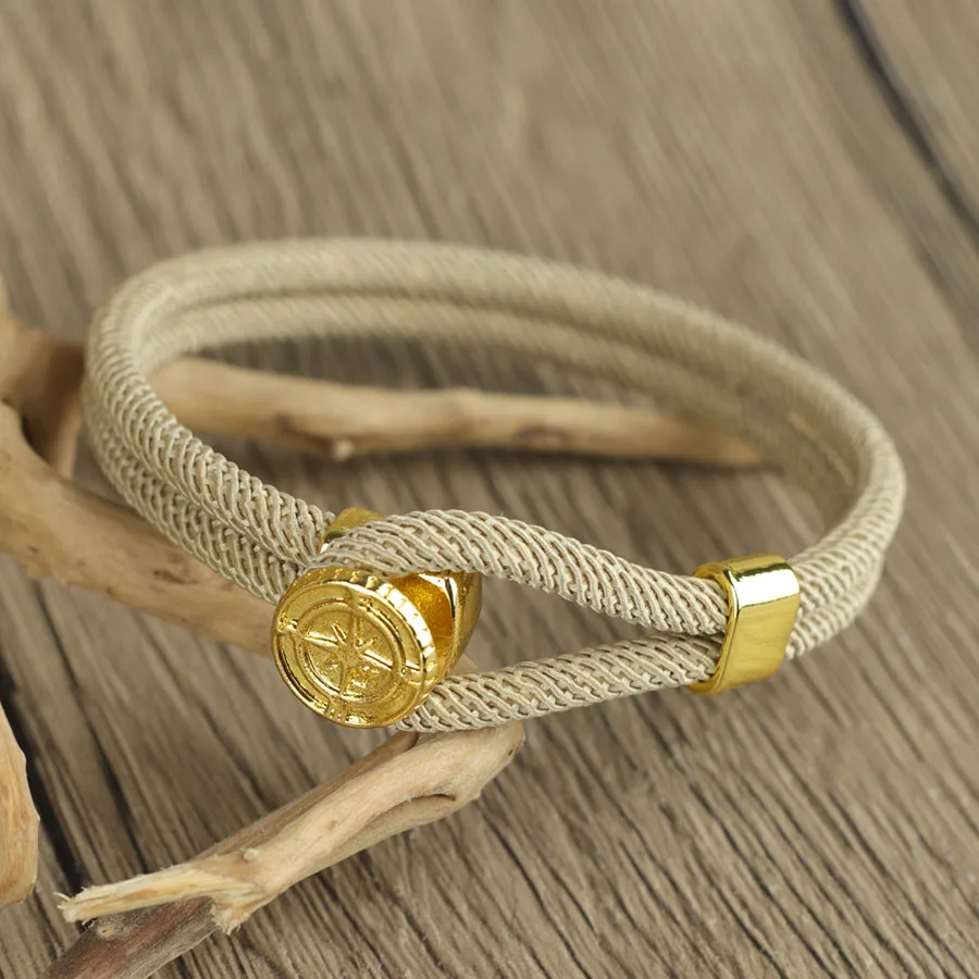 Nautical Rope Bracelet for Men Threaded Nylon Cord Compass Wrap Bangle with Gold Color Easy-Hook Surfing Sailor Jewelry Gift view 2