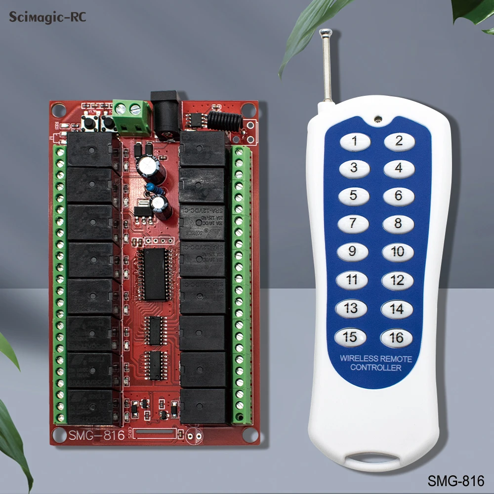 16 Channel Relay Receiver Module DC12V 24V 433Mhz Long Range Radio Remote Controller System 16CH RF Transmitter Receiver Switch