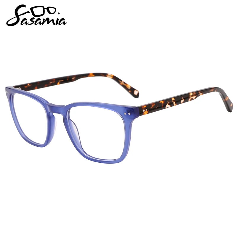 SASAMIA Unisex Eyewear Acetate Square Crystal Colors Frame Optical Glasses Wide Marble/Tortoise Temples in 4 Colors WD1444P