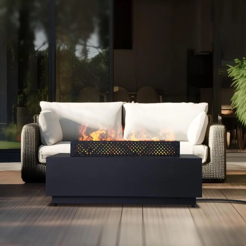 

42 Inch Propane ire Pit Table, 3-Piece Outdoor Recular ire Pit, 50,000Gas irt or Outside Patio with Griddle, Wind Guard, Lid, Bl