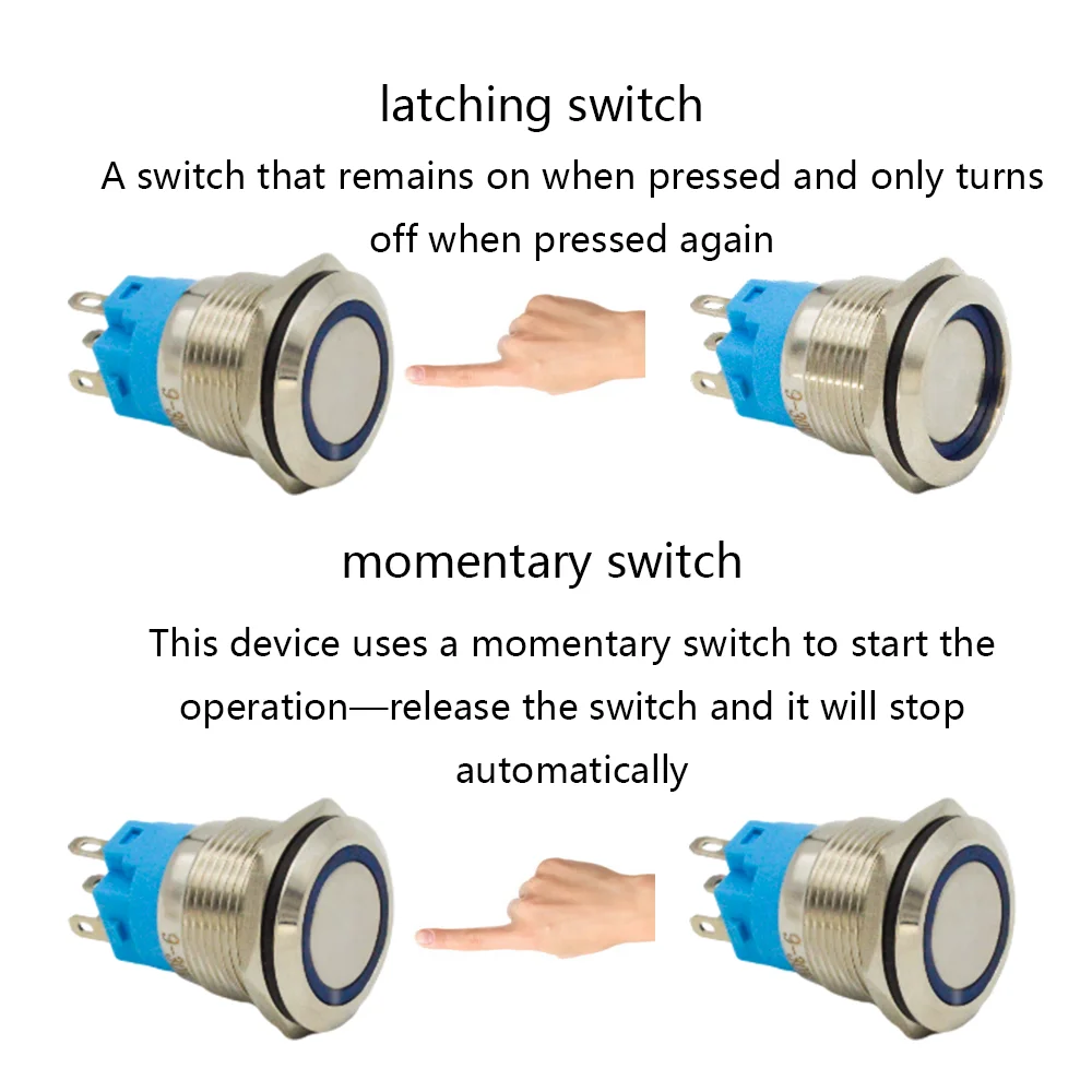 YNIEDER 19MM Metal Push Button Switch  Red Blue Green LED Light Waterproof Momentary Self-Locking Car Engine Power Supply
