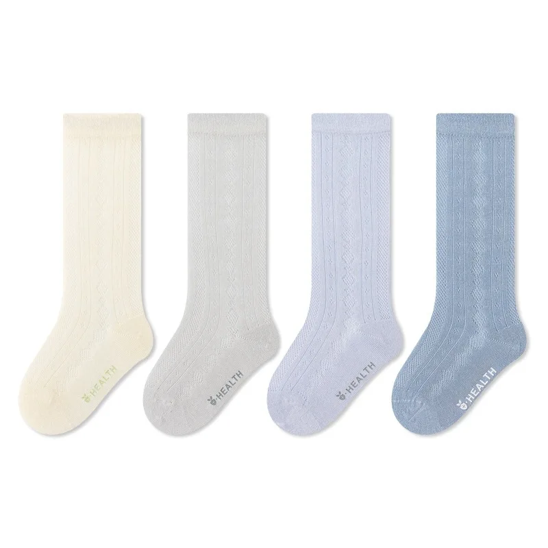 4 Paar Baby-Sommer-Mesh-Kniestrümpfe, atmungsaktiv, dünn, für Kleinkinder, lange Socken für Neugeborene, bequeme einfarbige Kindersocken – Detail 7