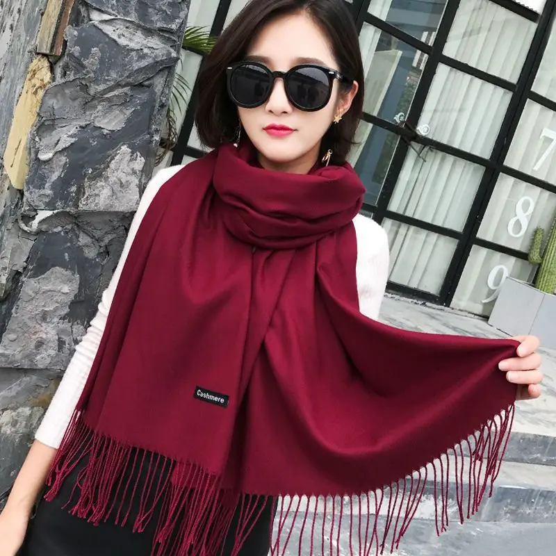 Women Cashmere Scarves Lady Winter Thicken Warmer Soft Pashmina Shawls Wraps Female Pure Color Knitted Long Scarf for Women