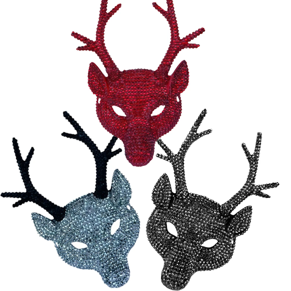 

Deer Handmade Diamond Mask Deer Horn Makeup Ball Party Dress Up Props Carnival Halloween Day of The Dead Easter Cosplay Mask