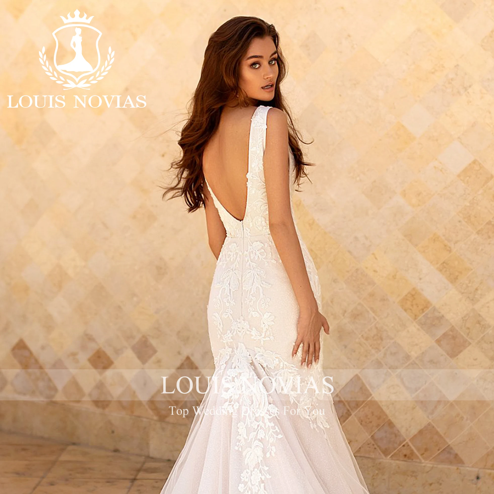 

LOUIS NOVIAS New Arrival Spaghetti Straps Appliques Court Train Tulle Wedding Dresses Vestidos De Novia
