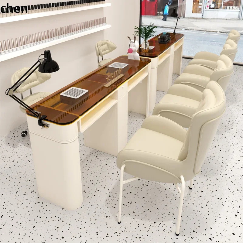 cream wind manicure table and chair set wrought iron glass manicure table with vacuum cleaner socket