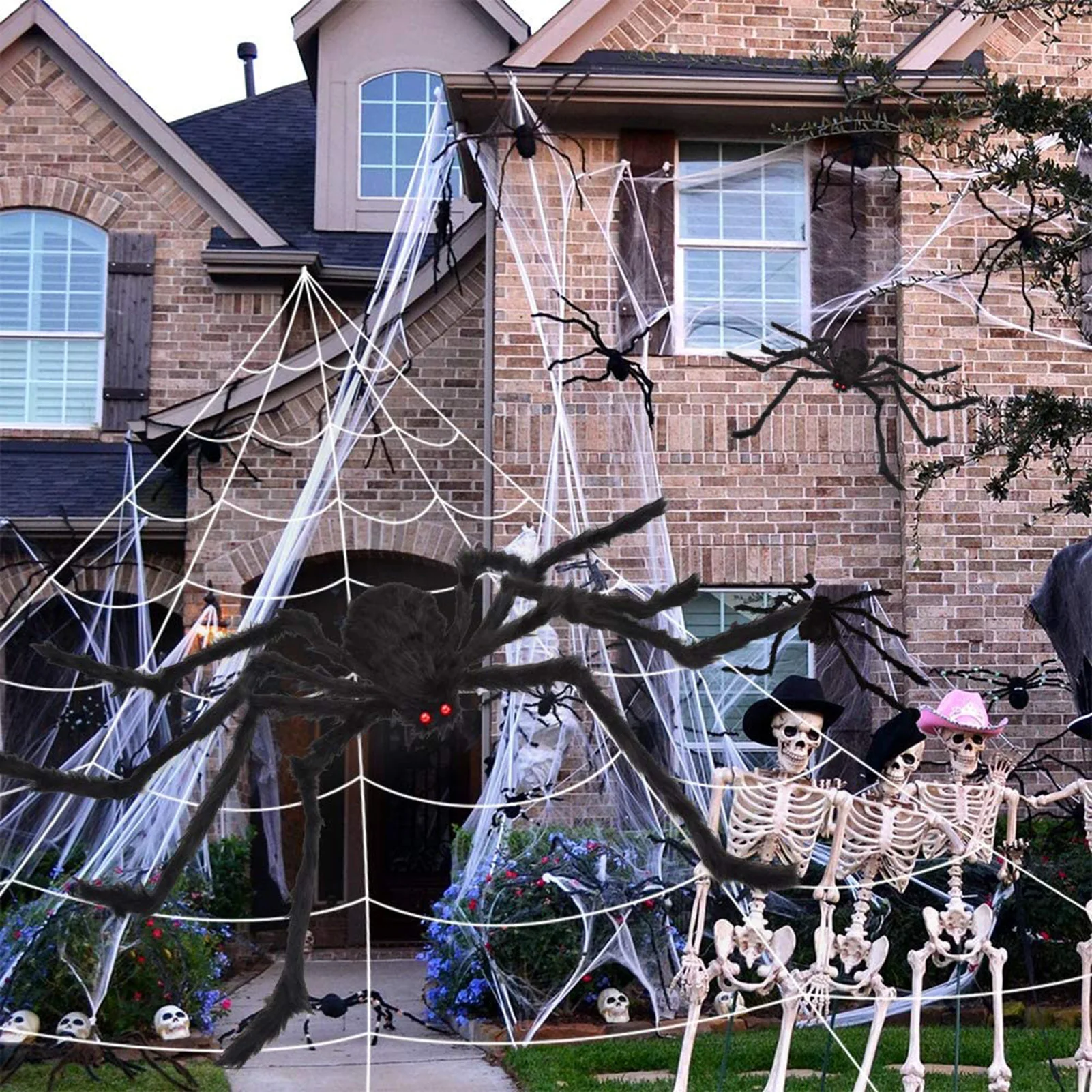 Halloween Decorations Outdoor Scary Decor Simulation Spider with Triangular Spider Web Set Garden Yard Decor Supplies Party