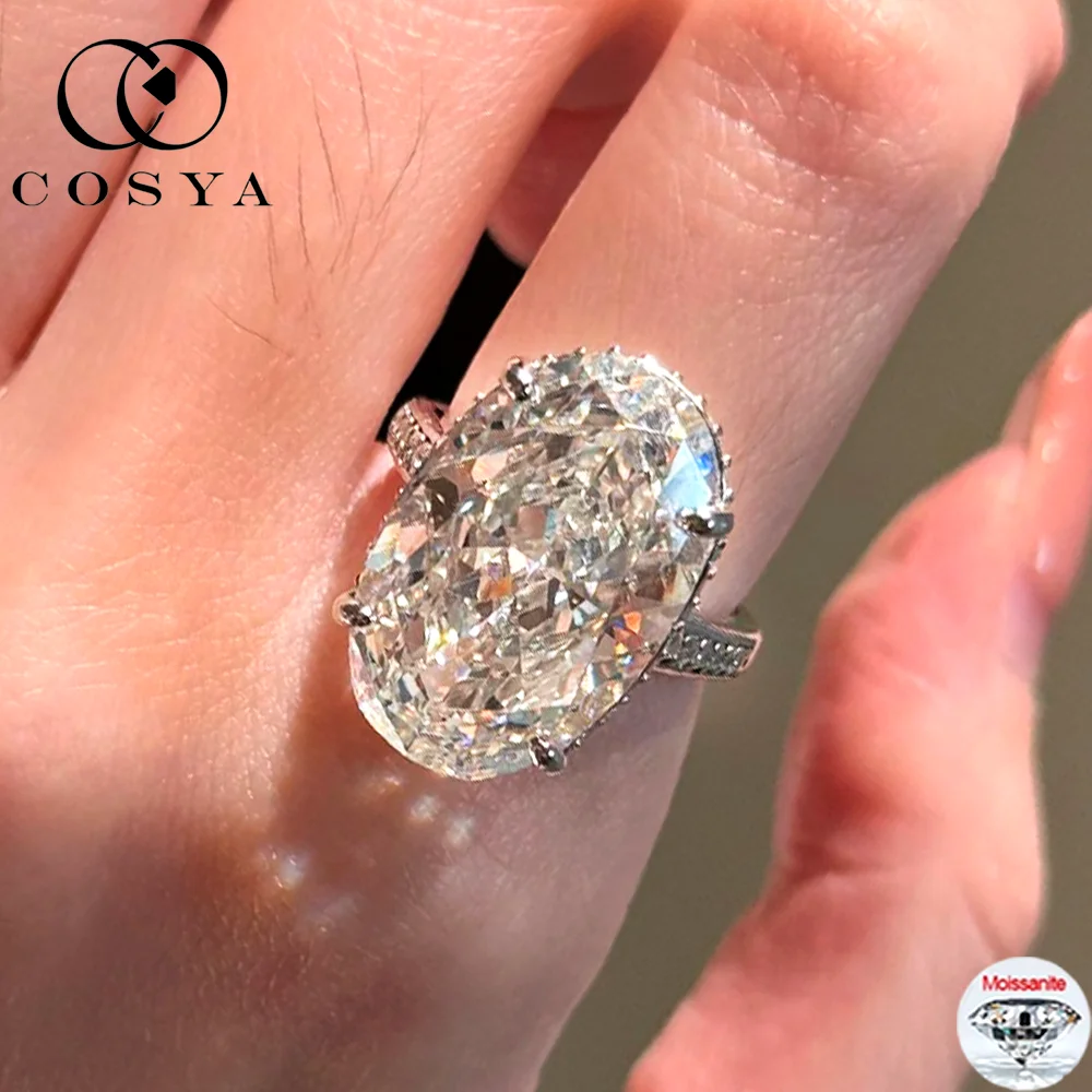 COSYA 20CT 13*20MM Oval Cut Moissanite Diamond Ring For Women 100% S925 Silver Pass Diamond Test Sparkling Wedding Band Jewelry