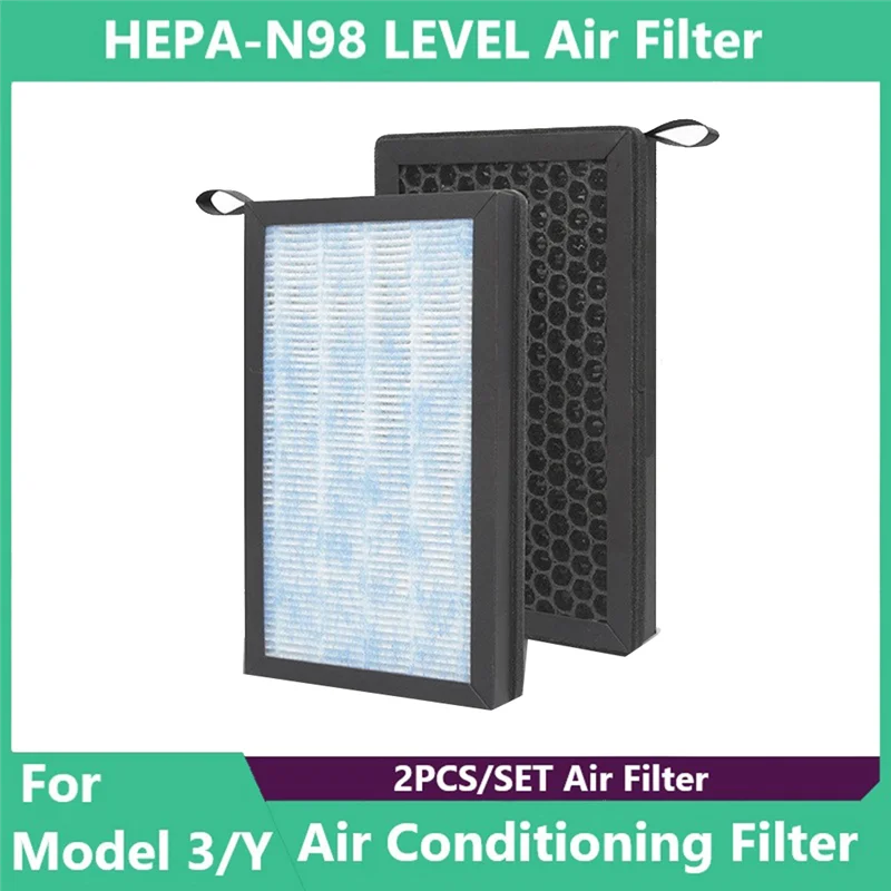 For Tesla Model 3 Model Y HEPA Activated Carbon Air Filter 2 Pieces Set Air Conditioner Filter Elements Replacement