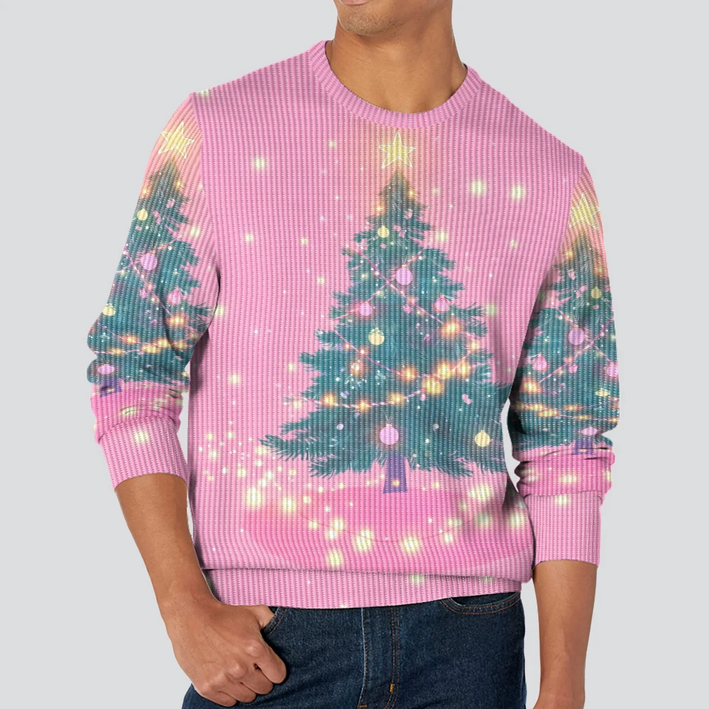 Men's and women's Crew Neck Sweater Soft Casual Sweaters for Men, Lights Christmas tree prints, Autumn/winter Pullover Sweater