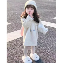 2-6Y Girl's Coat Rabbit Ear Contrasting Color Cotton Padded Thick Jacket Cute Sweet Cardigan Outfit Winter New Children Clothing