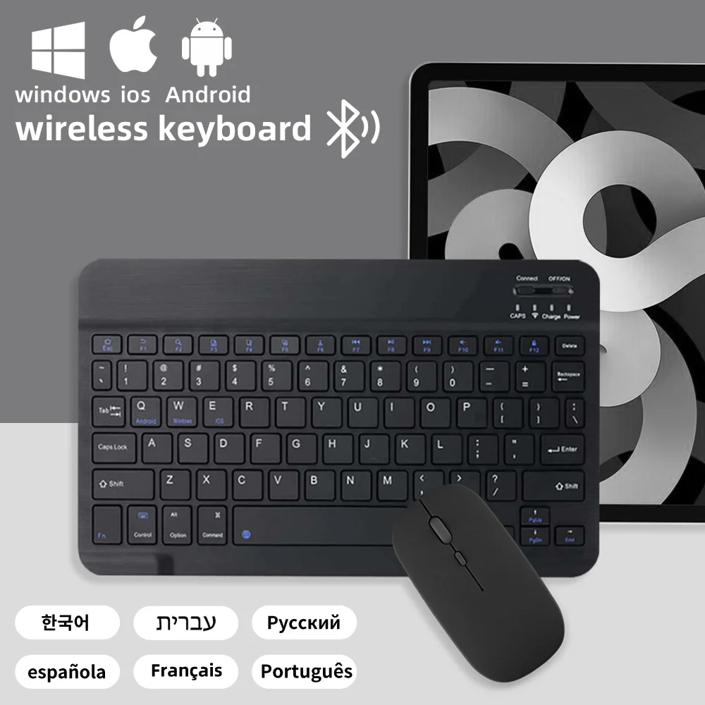 

Bluetooth Wireless Keyboard For Android Ios Windows Black Tablet Keyboard With One-Click Switching And Mouse Computer Accessorie