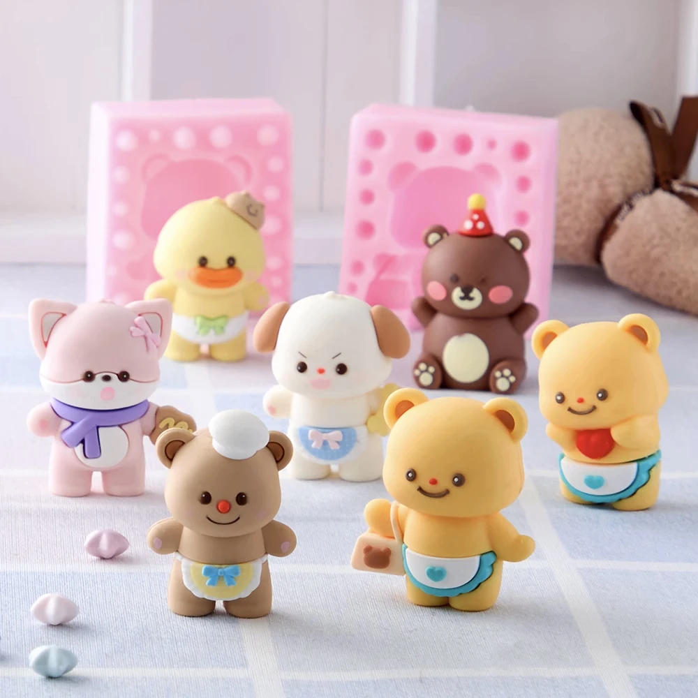 

Cute 3d Bear Silicone Molds Party Hat Bread Bear Series Chocolate Plaster Epoxy Resin Molds Diy Cake Candle Silicone Mould Resin