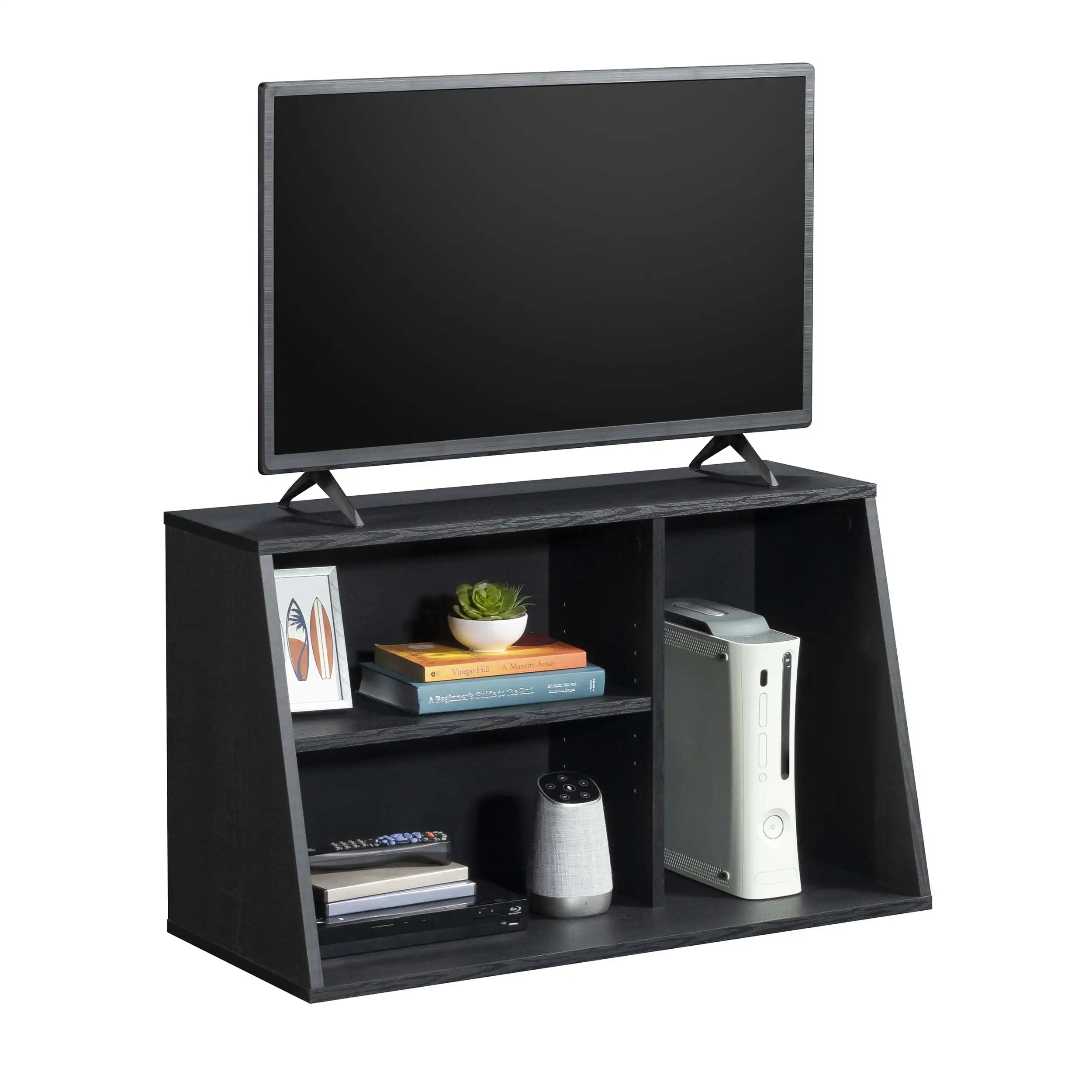 

TV Stand Console for TV's up to 32", Black Finish Adjustable Shelves It can accommodate vertical components