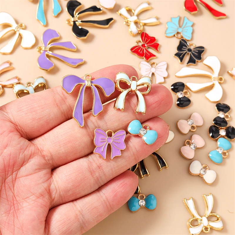 20 Stück niedliche bunte Emaille-Anhänger mit Schleifenmotiv für die Schmuckherstellung, Ohrringe, Halsketten, Armbänder, DIY-Bastelzubehör – Detail 2