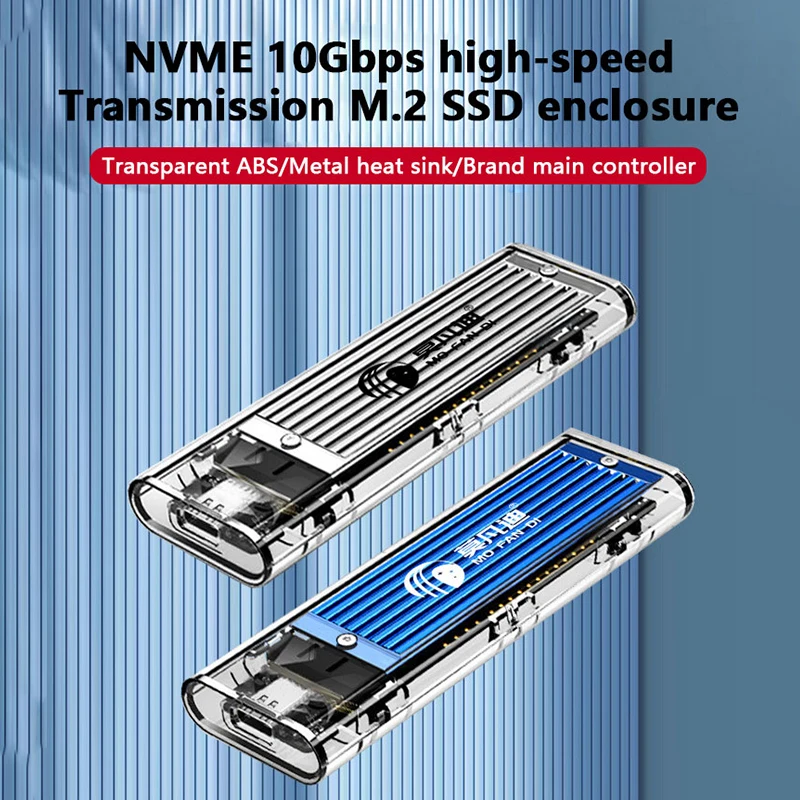 M.5 합금 냉각 - 프로토콜 NVMe SSD 인클로저 USB3.1 저장 및 데이터 전송을 위한 투명 모바일 하드 드라이브