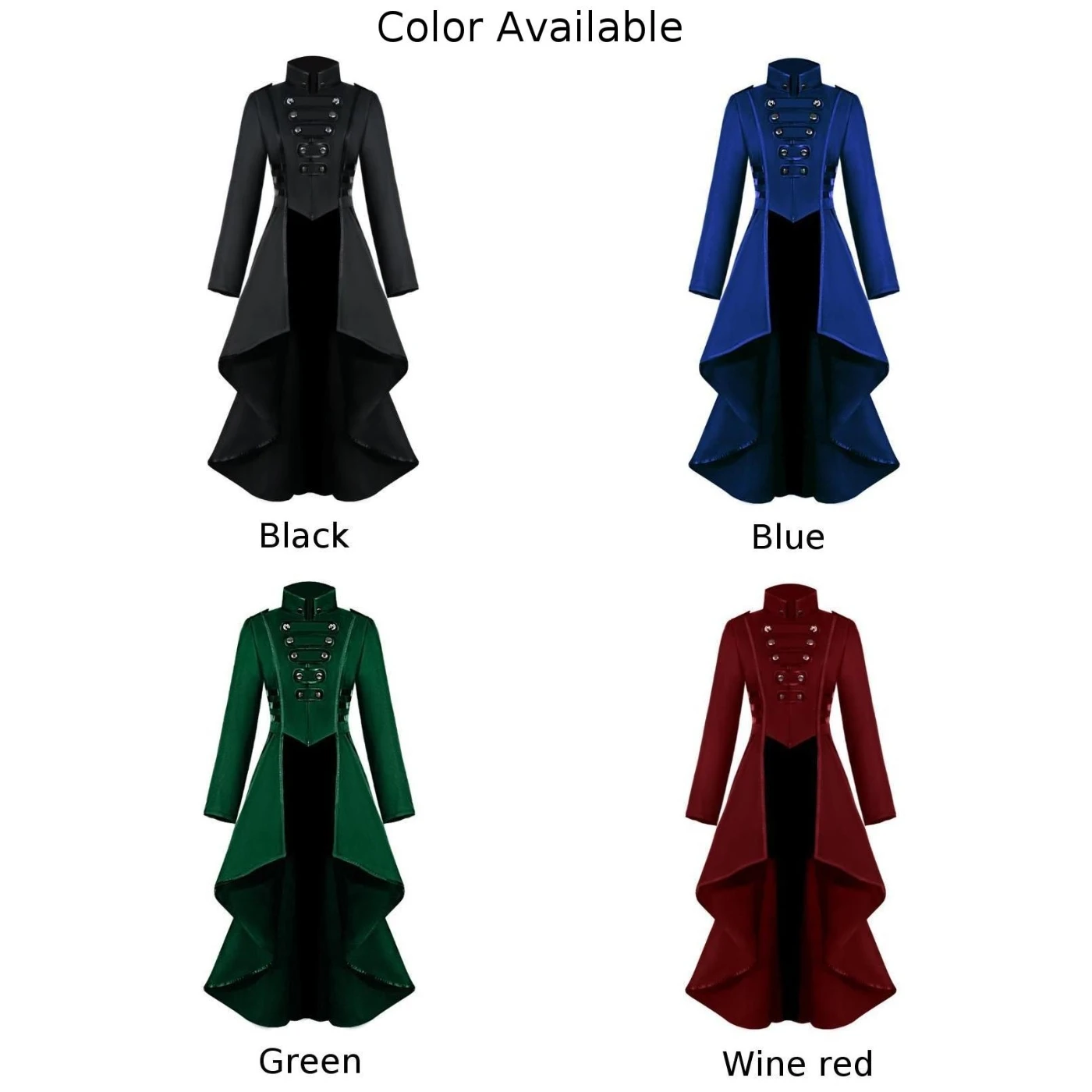 Płaszcz damski Płaszcz z długim rękawem Mock Neck Non Stretch Solid Color Steampunk Swallowtail Dress All Season Płaszcz damski