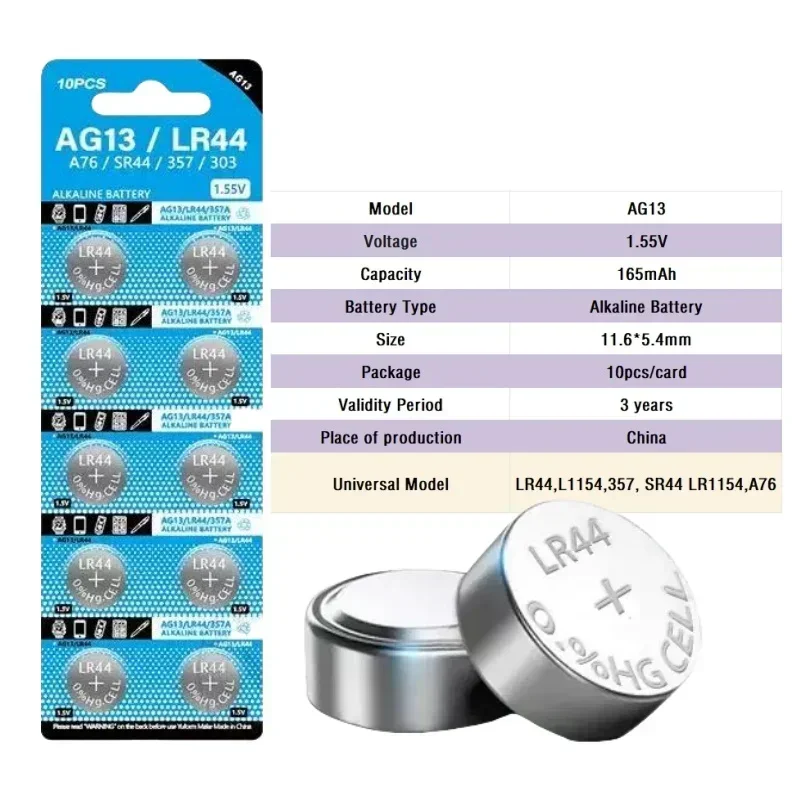HIGH2-100PCS LR44 AG13 Button Cell Battery 1.5V 357A SR44 LR1154 Button Coin RW82 SR1154 SP76 Batteries for Watch Toys Remote