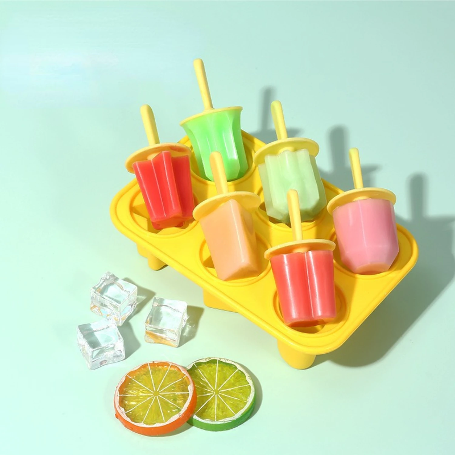 6-Pack Silicone Popsicle Molds, DIY Homemade Ice Cream  Maker, Easy-Release Ice Lolly Mold with Tray, No Electricity Needed, Mul