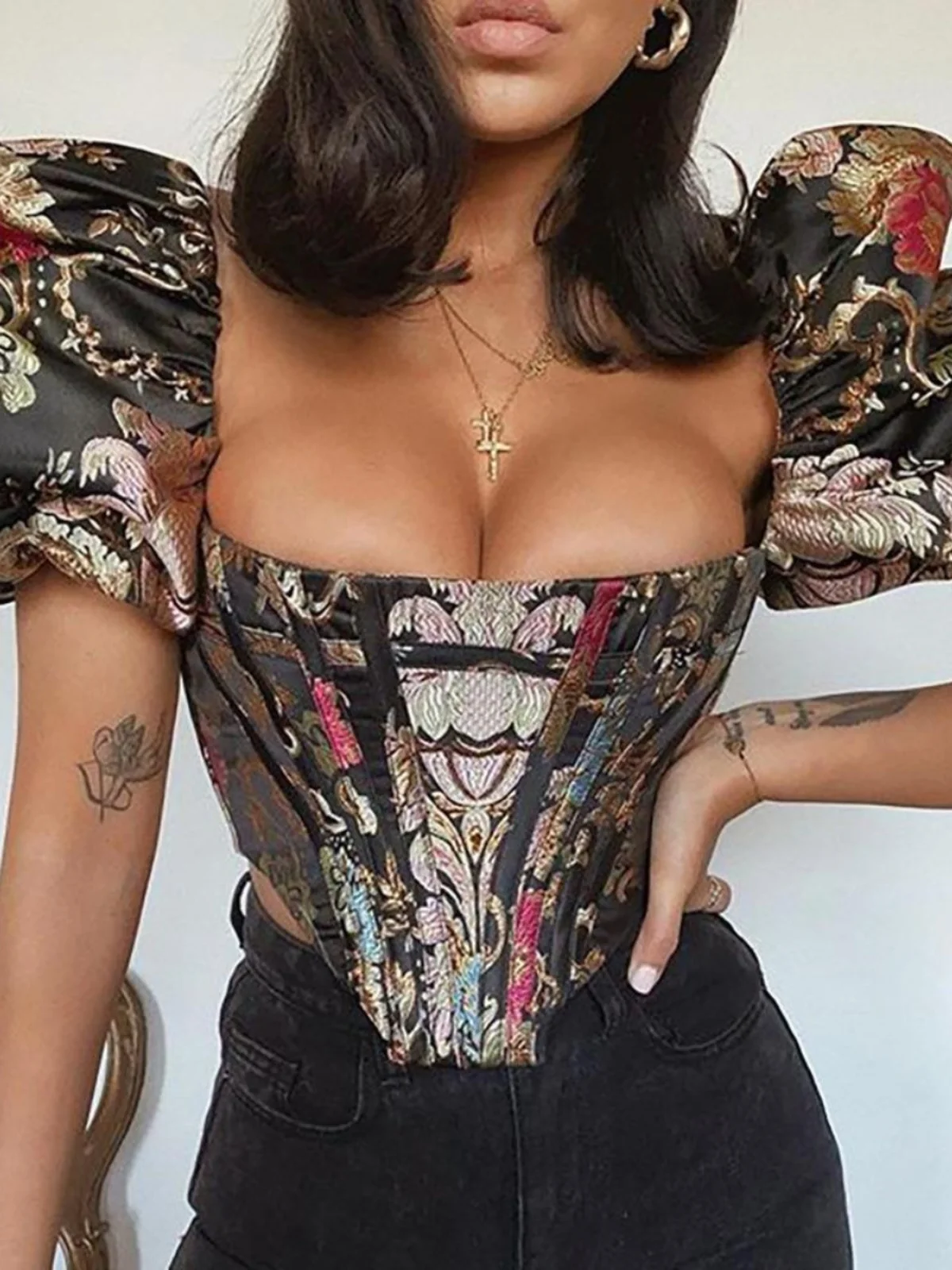 

Court Sle Bubble Sve Fibone Slim Fit Square Ne Wrap Chest Sexy Women's Top T-irt Other Material 00% 2024 Autumn