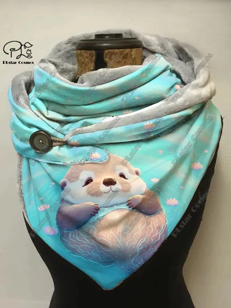 3D printed animal series cute koala sloth otter pattern printed warm shawl scarf spring and winter small triangle scarf