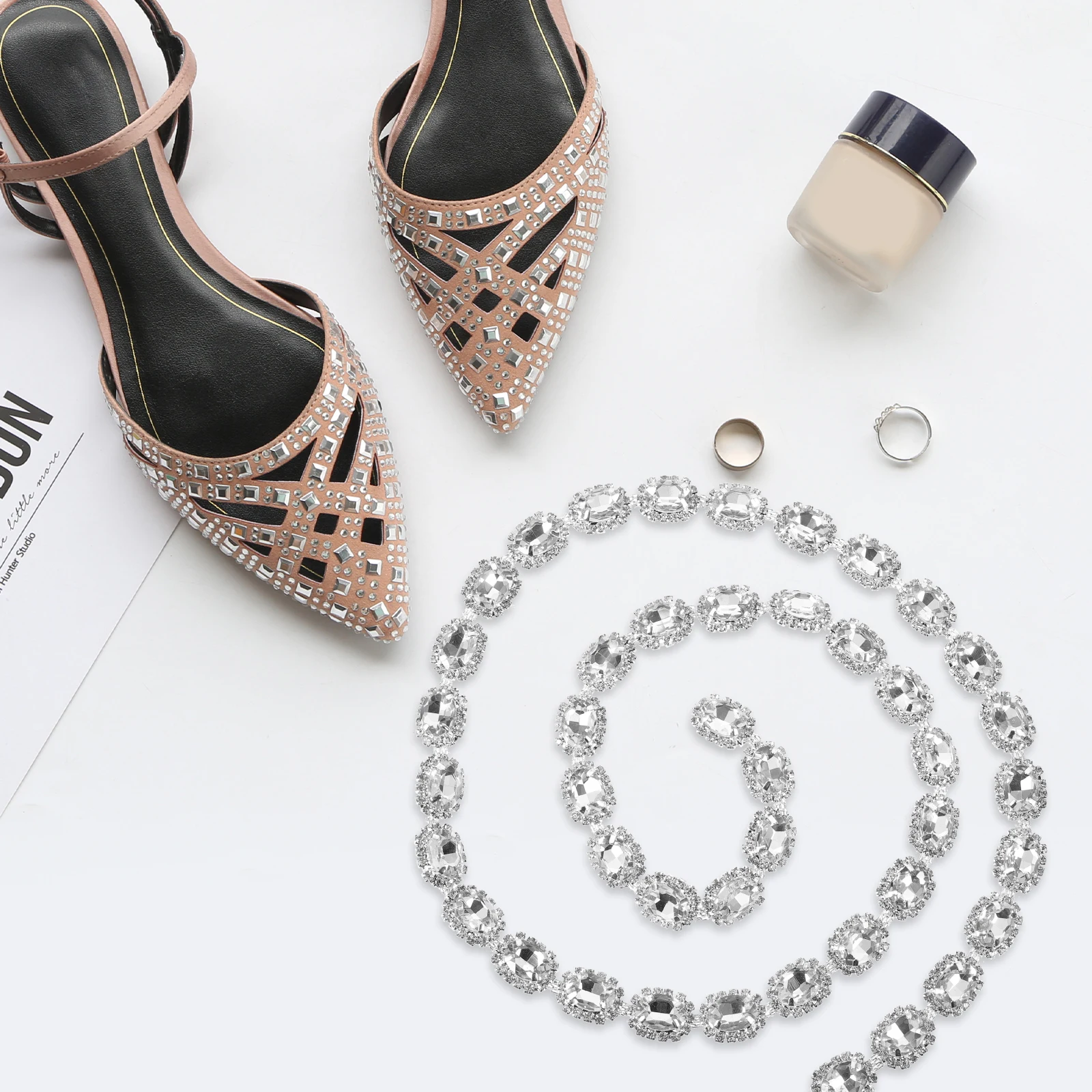 

Rhinestone Chain Trim Sequin Oval Glass Craft Jewels Embellishments Clothes Shoes Handbag DIY Accessories Crystal Trims
