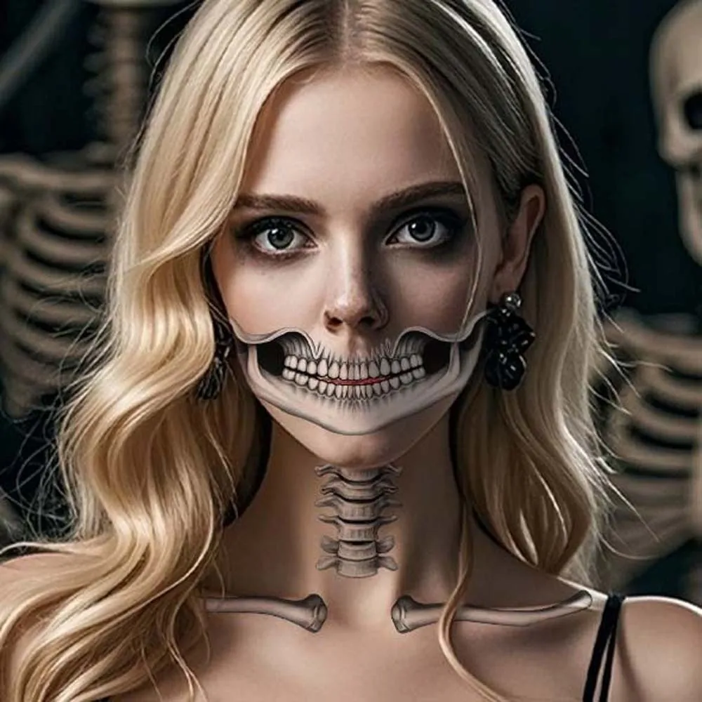 

2pcs Disposable Mouth Clown Tattoo Waterproof Long-acting Halloween Face Tattoo Terrifying Portable Skull Temporary Sticker