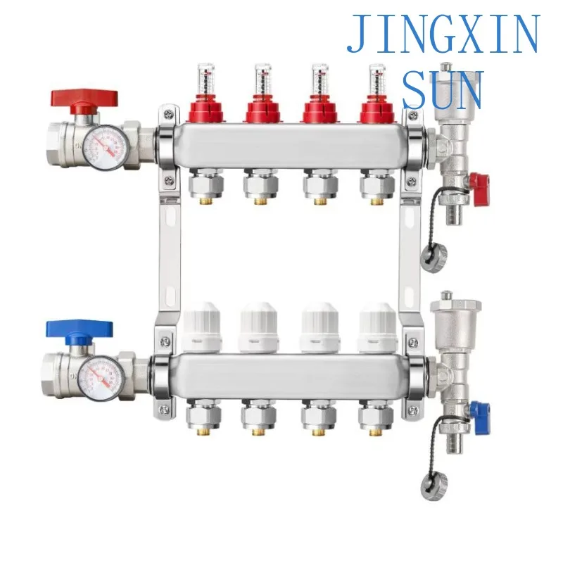 3-Ring Floor Heating Stainless Steel Manifold Kit with Air Conditioning Radiant Thermostat Pressure Gauge Flow