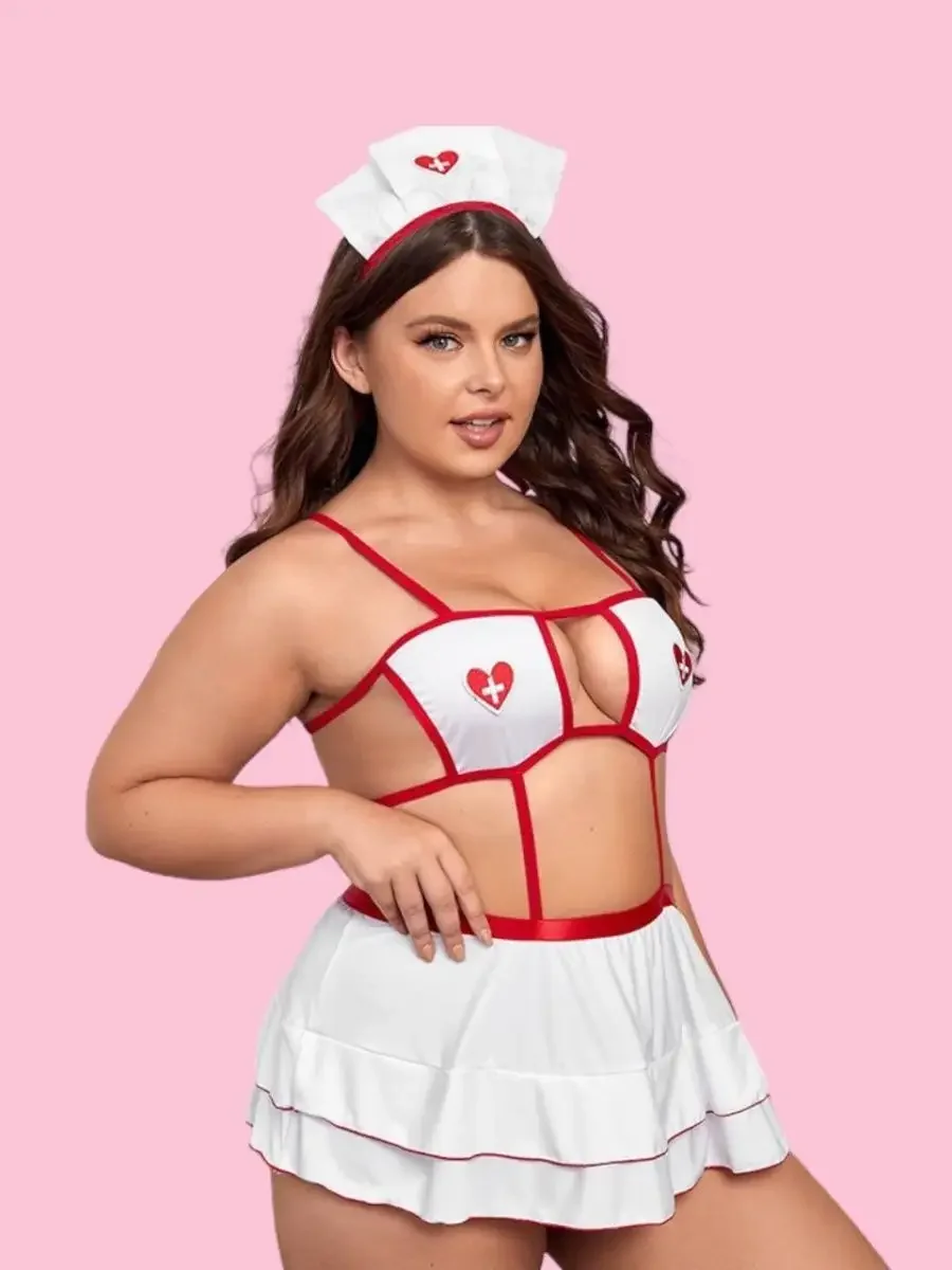 

halloween Women Erotic Lingerie Costume Sexy Outfit Set Babydoll Bedroom Honeymoon Cosplay White Nurse Clothing Large Size XXXL