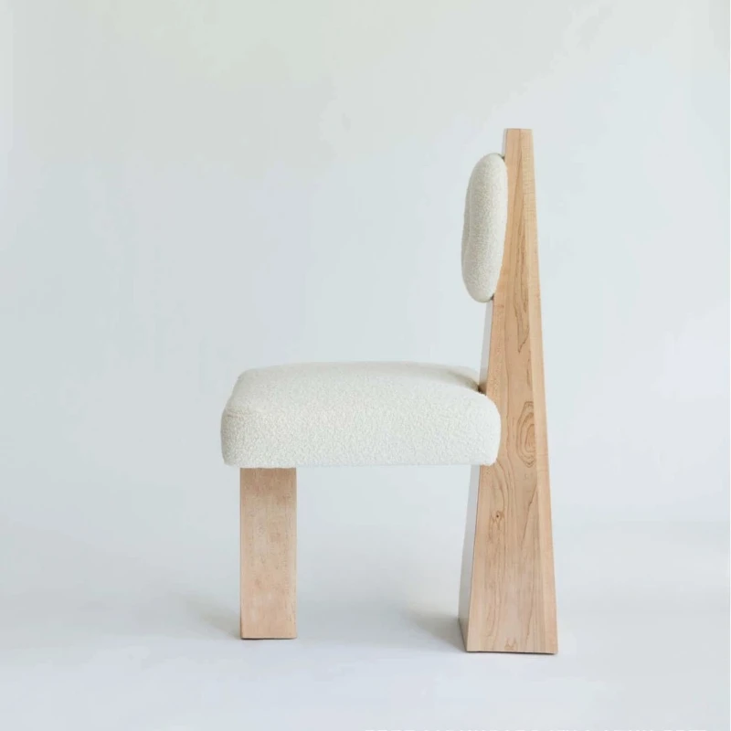 

White lamb wool single leisure chair ash wood cream sofa chair solid wood lazy chair