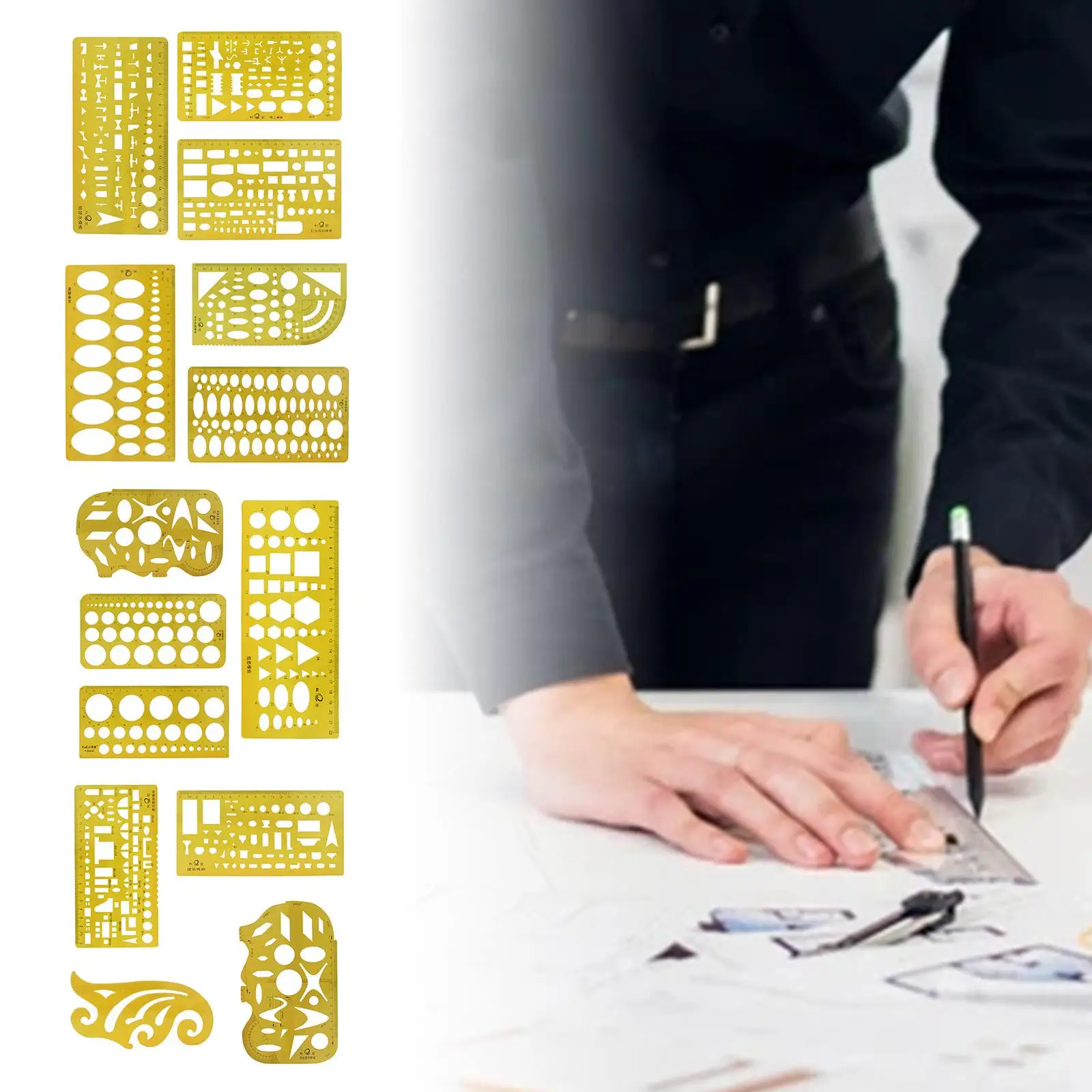 

Geometric Drawings Templates Plastic Clear Yellow Rulers for Studying, Designing and Building