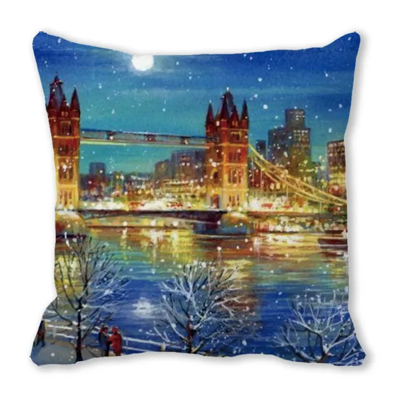 Merry Christmas, Winter Snow Snow, Snowman Town Flower Ring Tower Bridge Sofa seat car lounge chair decorative pillow sleeve