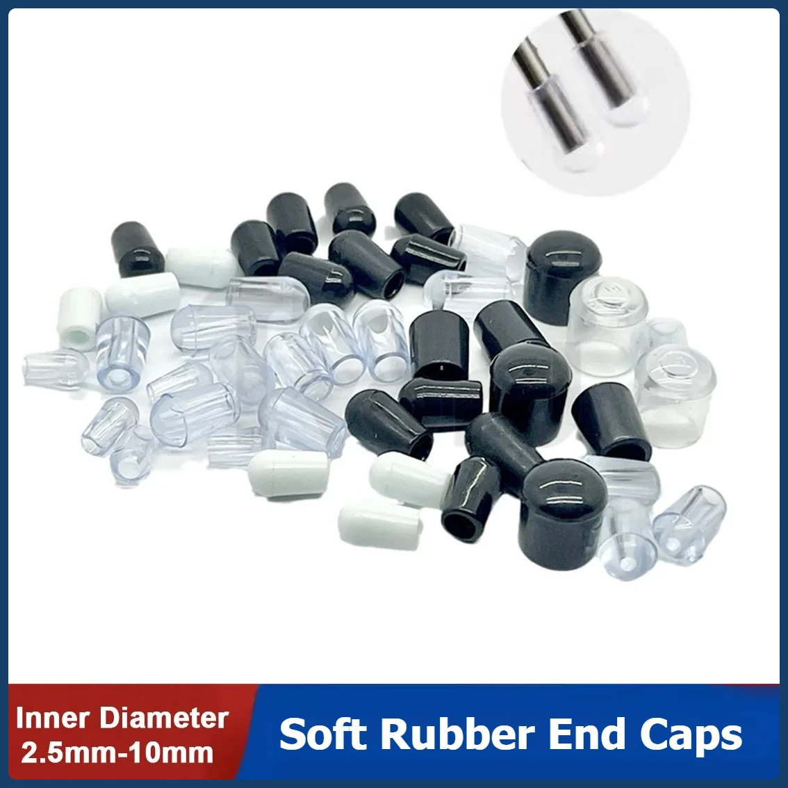 2/4/10/20/50/100Pcs Dustproof Wire Rubber Caps 2.5-10mm Thread Protector for Steel Bars and Shelves Hooks Black/White/Transparen