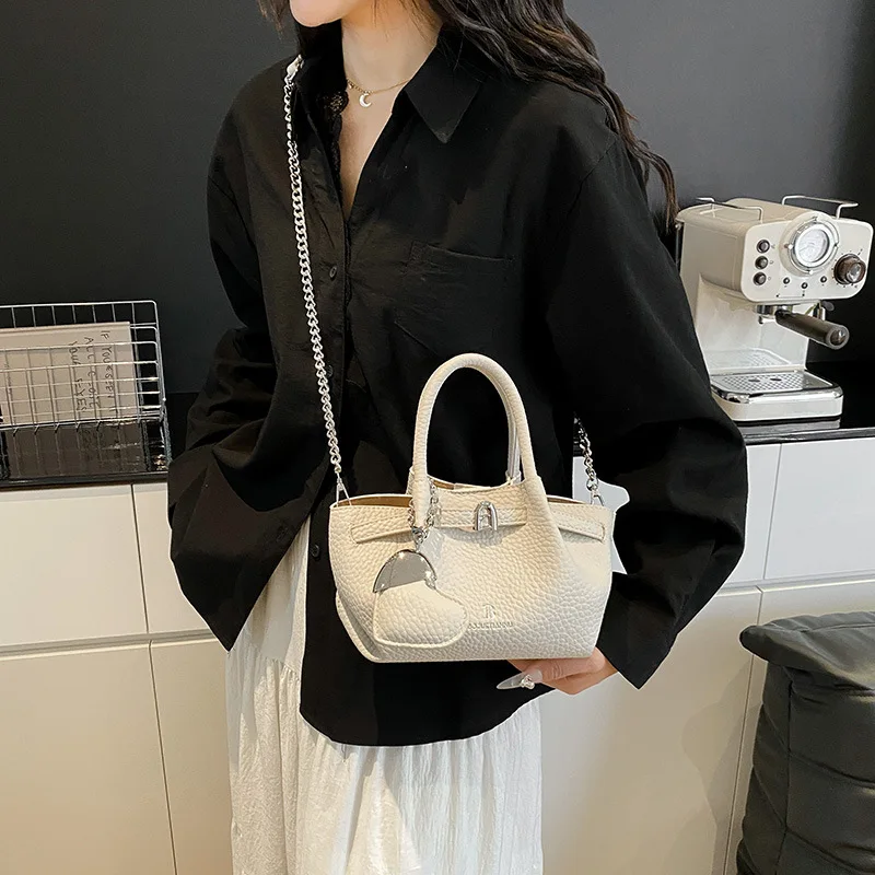 

2025 Spring & Summer New! Cross - Border Retro Lychee Pattern Portable Bucket Bag - Ideal Commuter Shoulder Messenger Bag