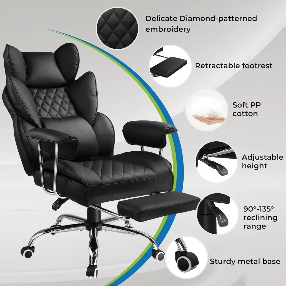 Ergonomic Office Chair with Pocket Spring Lumbar Support - Comfortable Wide Desk Chair for Computer Use