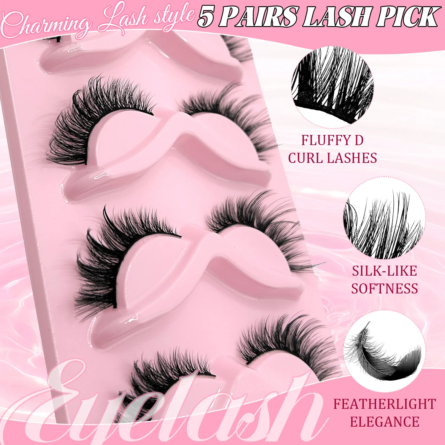 5 Pairs Pre-Glued False Eyelashes D Curl 3D Layered Fluffy Lashes Soft Lightweight Reusable Self Adhesive Strip Lashes