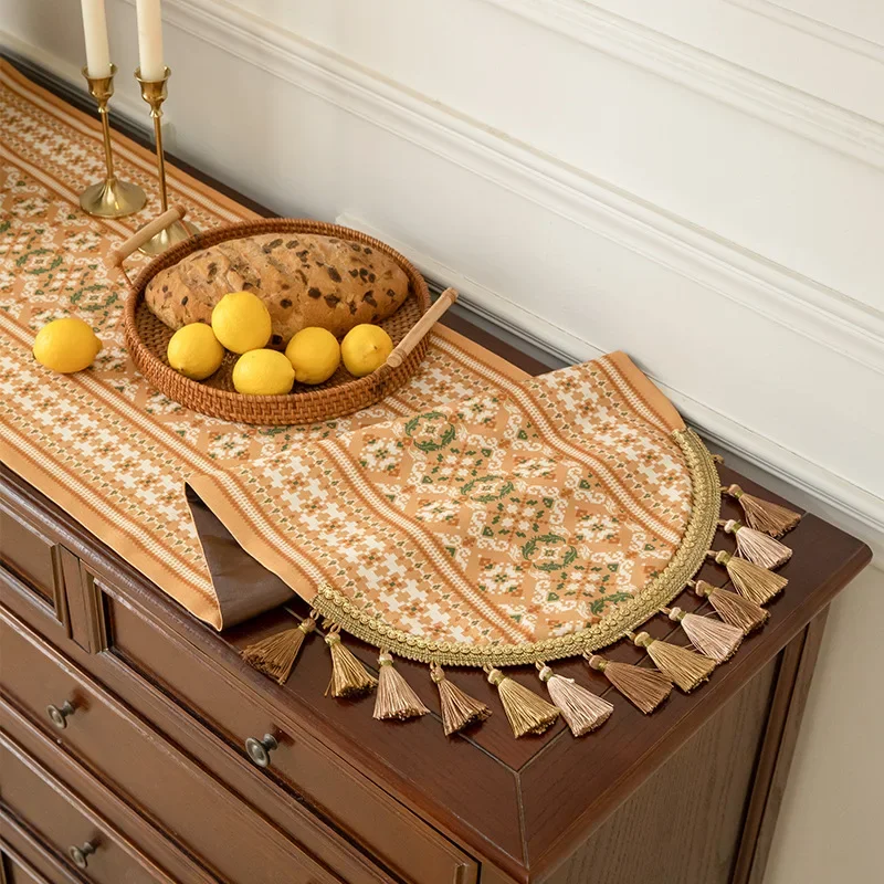 Retro Table Flag Dining Tables Cloth Long Decorative with Tassel Bed Flag High-end TV Cabinet Shoe Cabinet Mats Table Runner