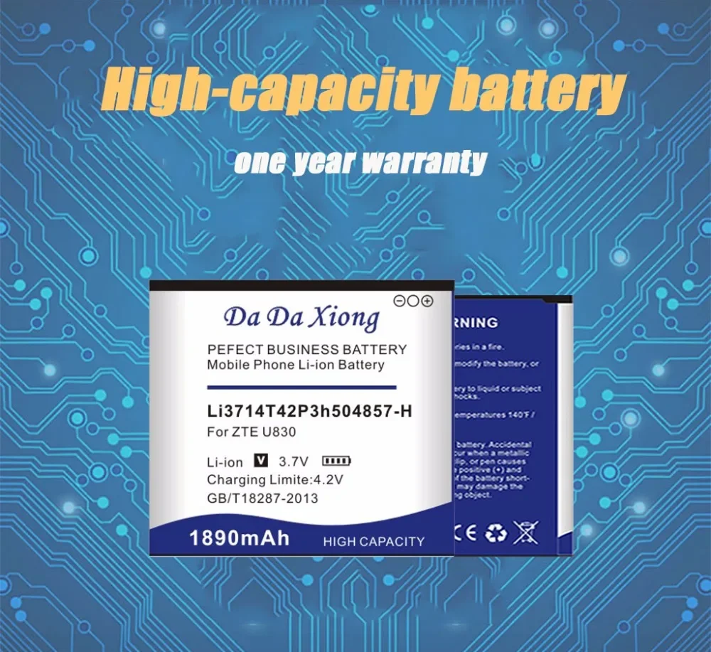 DaDaXiong 1890mAh Li3714T42P3h504857-H For ZTE Beeline Smart 2 V808 U880S U812 V788D U830 N788 U788 N789 N799D Battery